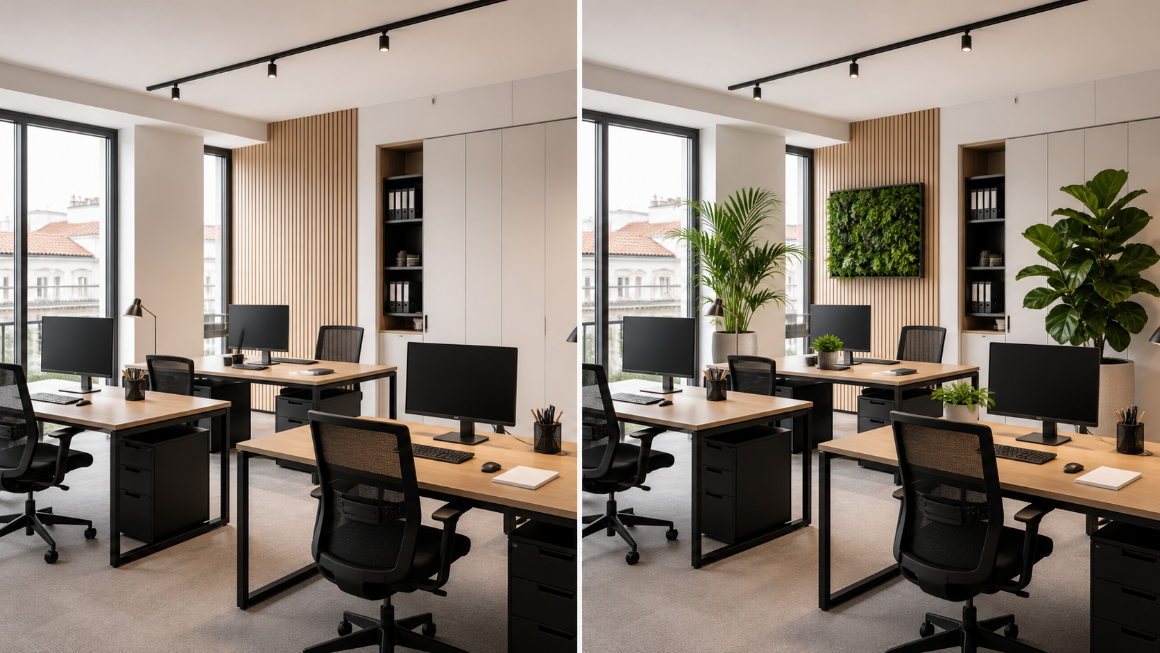 Foto escritorio com e sem plantas